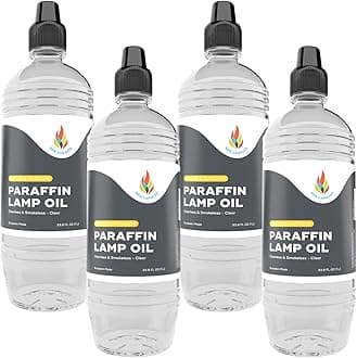 Liquid Paraffin Lamp Oil, 1 Liter, Smokeless, Odorless, Ultra Clean Burning Fuel for Indoor and Outdoor Use, Clear - (Pack of 4)