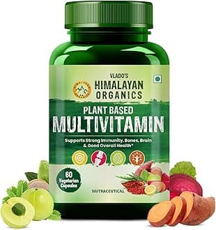 HIMALAYAN ORGANICS Plant Based Multivitamin 60+ Ingredients With Vitamin B1, B2, B3, B5, B6, B7, B9, B12, A, C, D, E, K, Calcium etc Good For Men & Women - 60 Veg Capsules