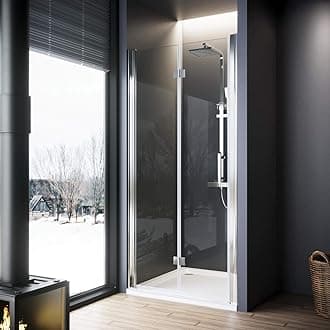 ELEGANT 760x760mm Bifold Shower Enclosure with Tray Frameless Bathroom Shower Doors 6mm Safety Bi-Fold Glass, Wetroom Shower Cubicles Reversible Folding Shower Door
