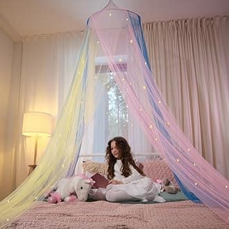 Bollepo Bed Canopy for Girls with Glowing Stars - Princess Canopy Bed Rainbow Baby Canopy for Bed, Netting Room Decor, Ceiling Tent, Canopy | Single, Twin, Full, Queen Size Kids Bed Curtains