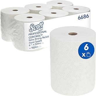 Scott Hand Towels 6686 – White Paper Roll Towels, 1-Ply, Ultra-Absorbent & Strong, Ideal for Washrooms – 6 Rolls x 304m (1,824m Total)