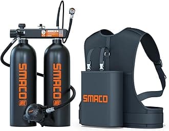 SMACO Mini Scuba Tank 4L Scuba Diving Tank (Assembled by Two 2L Cylinders) for Shallow Water Diving Support 30-45 Minutes Breath Portable Scuba Tank Kit for Diving Entertainment
