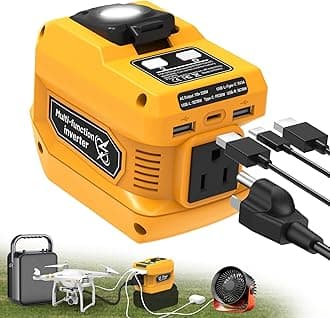 220W Power Inverter Compatible with Dewalt 20V Battery, DC 20V to AC 110V Inverter, Portable Power Station Generator with 1 AC Outlet, 2 USB Ports & 1 Type-C Fast Charging, 400LM LED Work Light