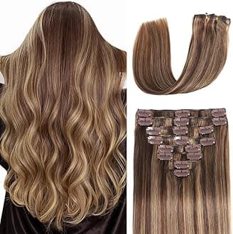 Clip in Hair Extensions Real Human Hair 3.6oz/100g Clip ins 100% Human Hair Extension for Women 8pcs Per Set with 18 Clips Double Weft (18 Inch #4/27 Chocolate Brown to Honey Blonde)