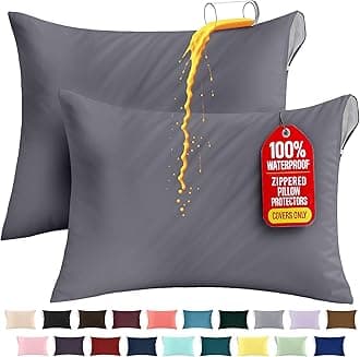 Utopia Bedding Premium 100% Waterproof Pillow Protectors with Zipper Queen Size (Set of 2), Bed Bug and Dust Mite Proof Zippered Pillow Covers, Pillow Encasement Cases, Gray