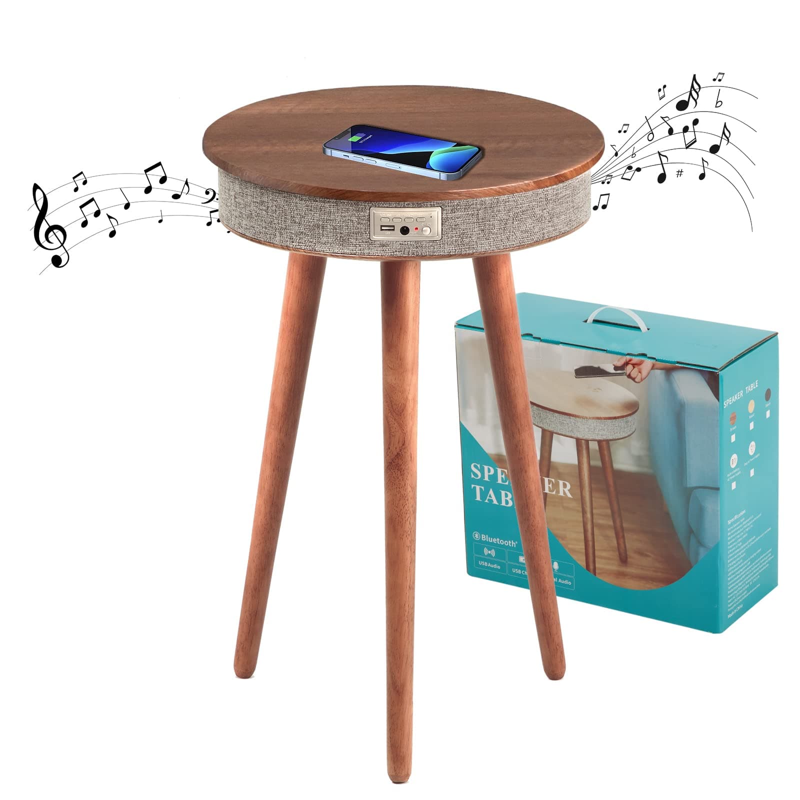 TooCust End Tables Smart Coffee Table Wireless Charging Table End Table with Wireless Charging Night Stand with Bluetooth Speaker Smart Side Table End Table with USB Ports and Outlets