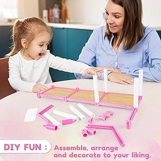 deAO Doll House for Girls, Kids Pink Dolls House Playset With Doll Figures, Furnitures and Accessories, 4 Stories Princess Castle Dollhouse Toys for Kids 3 4 5 6 7 8 Years Old