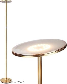 Brightech Sky LED Floor lamp, Torchiere Super Bright Floor Lamp for Living Room Decor & Office - Dimmable, Tall Standing Torch Lamp with Warm Light for Bedroom & Reading - Gold Brass