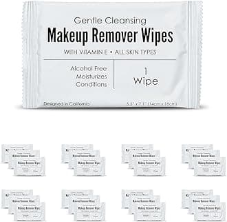 World Amenities - Bulk Makeup Remover Wipes | 50 Count | Individually Wrapped, Gentle Cleansing, Alcohol Free - All Skin Types - Vitamin E - 100% Recyclable, Hotel Travel Size Toiletries