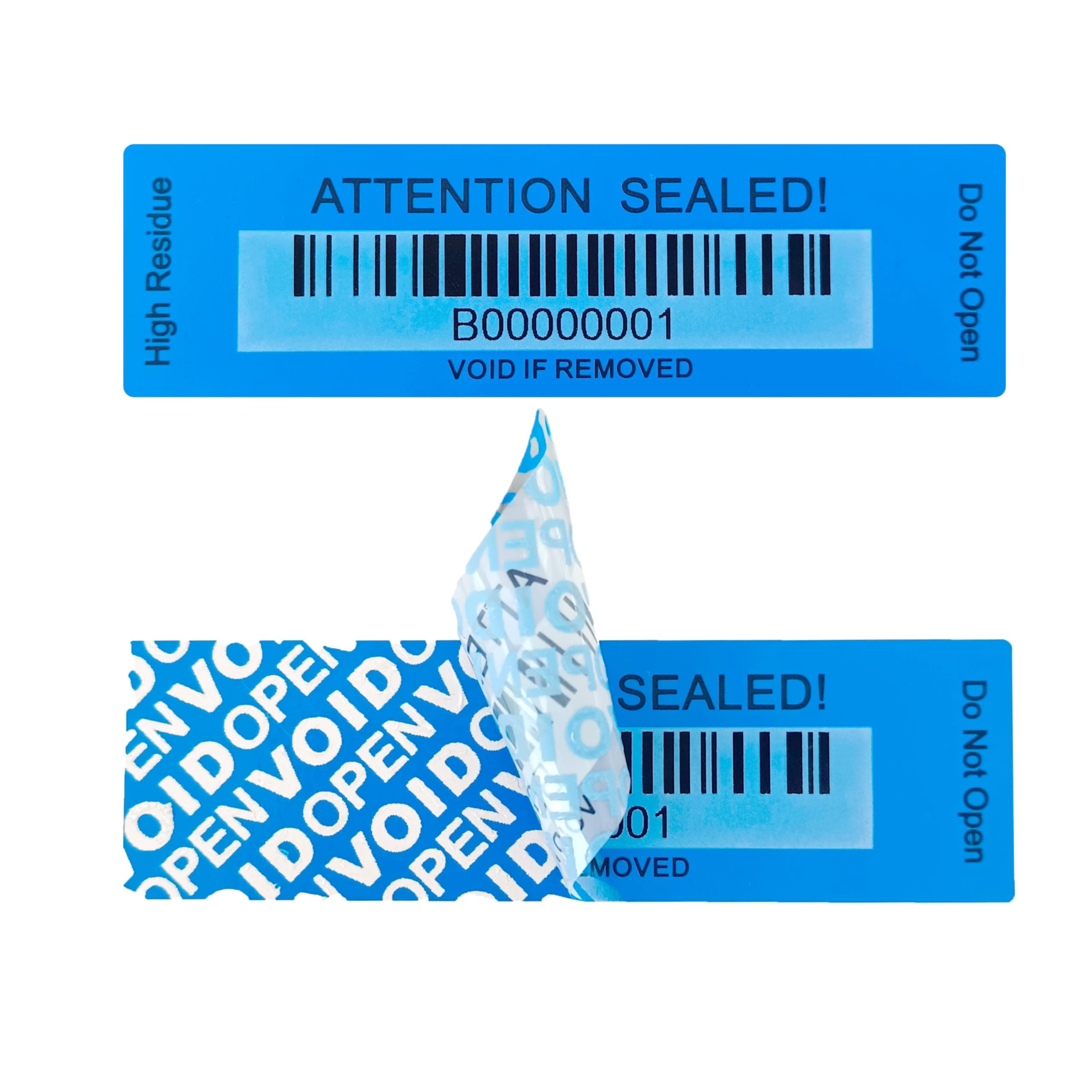 - 120 pcs Tamper Proof Label Sticker with Bar Code Total Transfer Security Warranty Void Seals/Stickers for Reusable Package with Serial Number(1 x 3.4Inches,Blue)