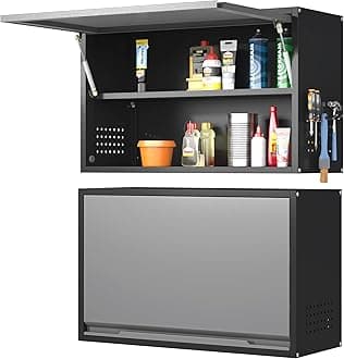 Coolsun Metal Wall Cabinet, Garage Wall Cabinet with Up-Flip Door, 19.7" H Wall Mounted Metal Storage Cabinet for Kitchen,Garage,Basement,Ware House Assembly Required (Black Gray 31.5" W)