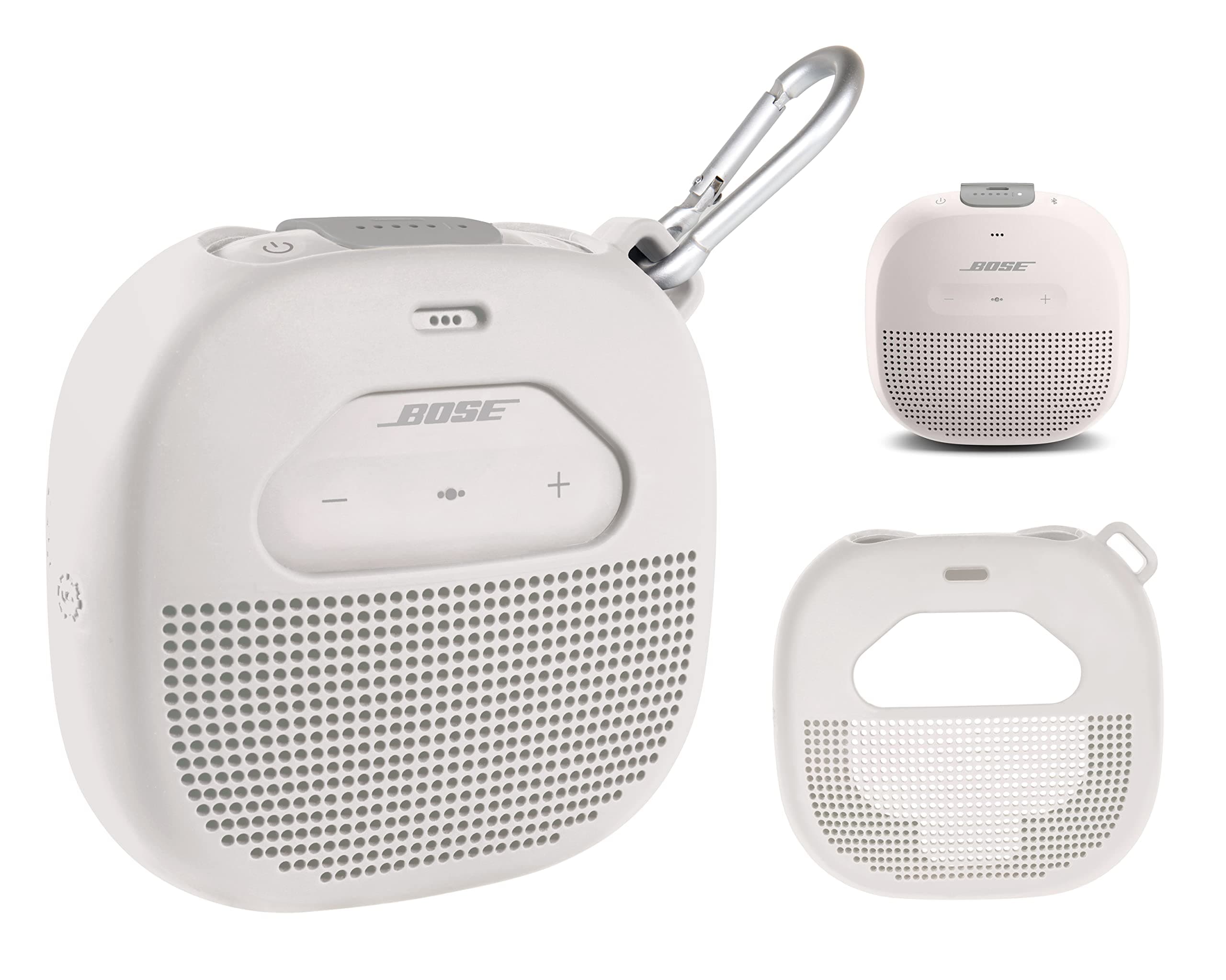 Protective Case for Bose SoundLink Micro Bluetooth Speaker, Distinctive Design with Mesh Pocket for Cables and Other Accessories, Elastic Strap to Secure Your Device (White Smoke)