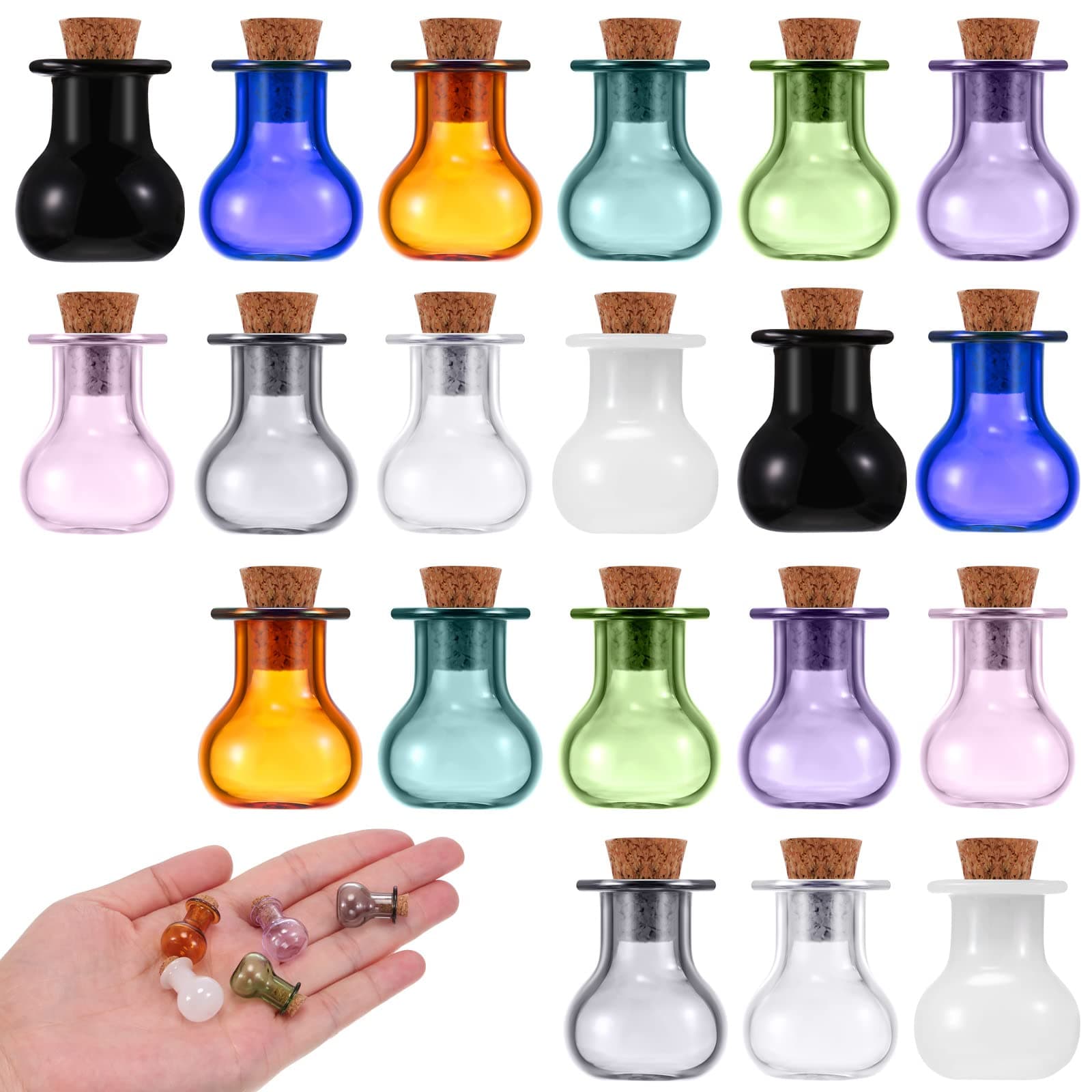 20 Pieces Spell Jars Tiny Bottles with Cork Small Potion Jars Clear Rum Mini Bottles Multi Color Small Glass Potion Bottles Wishing Bottle for Wedding Birthday Party DIY Crafts Supplies (Sphere Style)