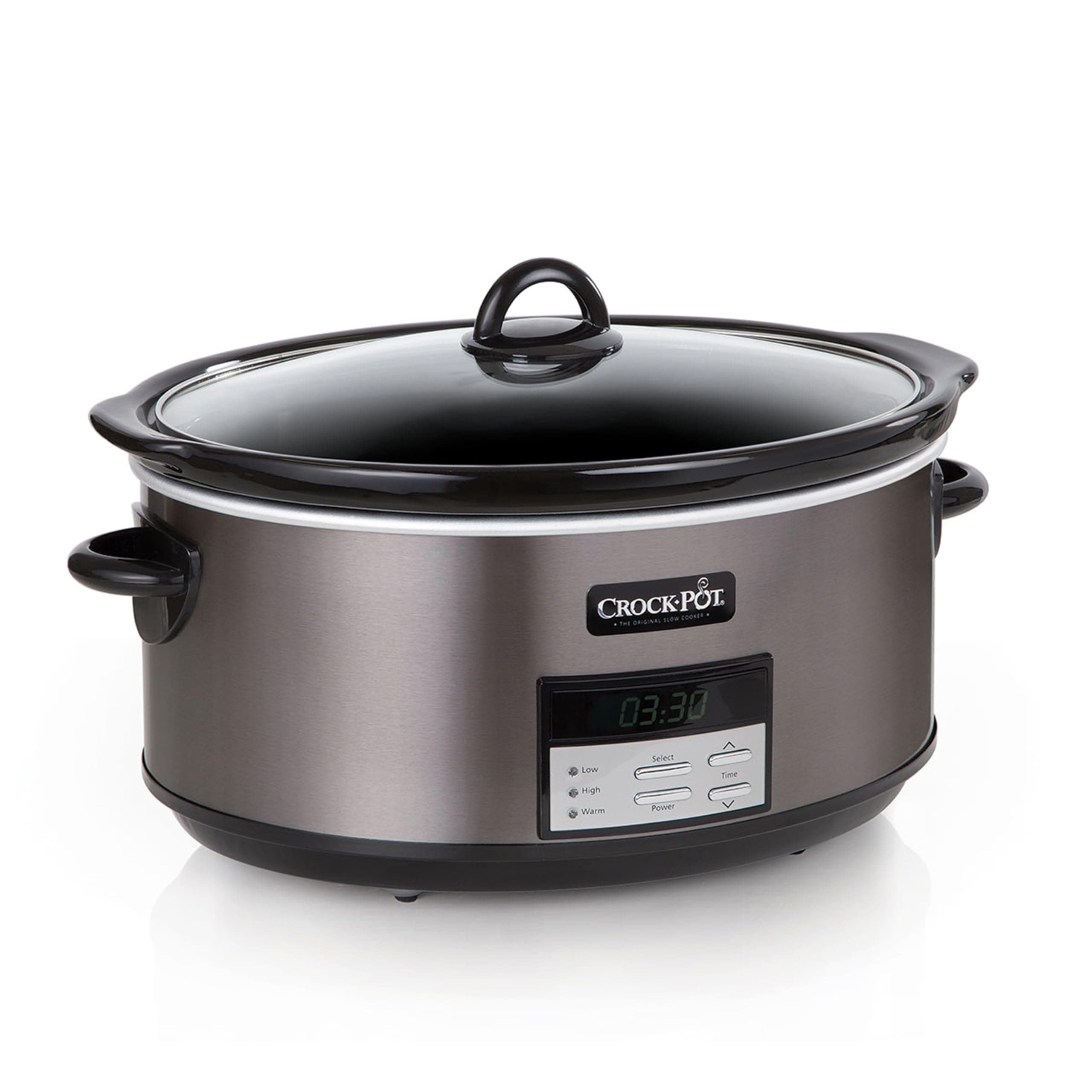 Large 8-Quart Programmable Slow Cooker with Auto Warm Setting Black Stainless Steel
