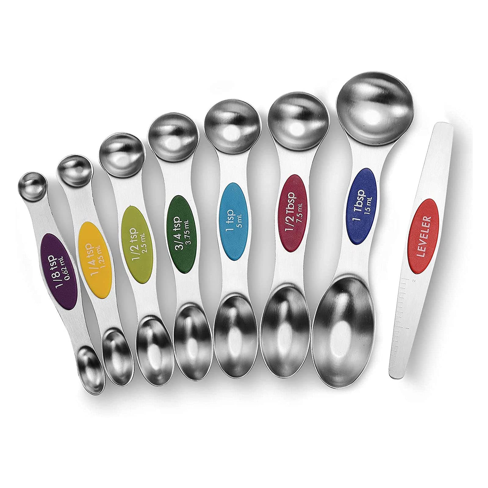 Magnetic Measuring Spoons Set - Stainless Steel Stackable Two Sided Teaspoon Tablespoons for Measuring Dry and Liquid Ingredients, Measuring Spoons for Cooking and Baking, Fits in Spice Jars, Set of 8