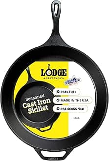 Lodge 15 Inch Cast Iron Pre-Seasoned Skillet – Signature Teardrop Handle - Us...