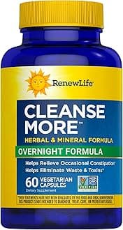 Renew Life Cleanse More Herbal Formula with Magnesium for Overnight Occasional Constipation Relief; Helps Promote Waste and Toxin Elimination; Gluten, Dairy and Soy Free; 60 Vegetarian Capsules*