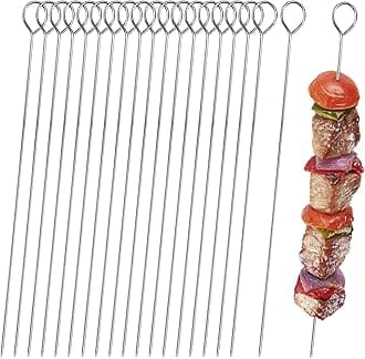 30cm Kebab Skewers Stainless Steel, 20pcs Metal BBQ Kebab Grill Skewers Sticks Reusable Long Metal Chicken Barbecue Skewer for Fruit Meat BBQ Kabob