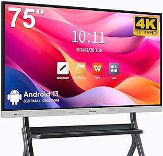 PWR4GTR Smart Board | 75" Interactive Whiteboard | 4K UHD | Android 13 | 8+128GB | Digital Whiteboard, Electronic White Board for Classroom Home Office | Wall Mount Includ