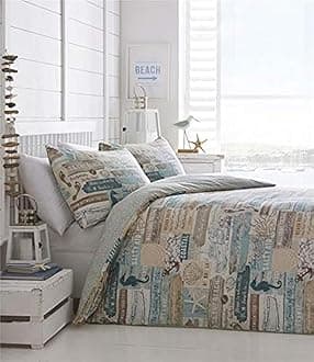 Homemaker Bedding duvet cover set coastal drift wood sea shells beach hut signs (Super King)