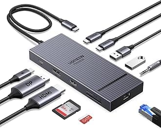 USB C Docking Station, Revodok Pro 11-in-1 Hub with 4K@120Hz DisplayPort, HDMI, 2X 10 Gbps Type C Data, 2X USB-A 2.0 Data, 100W PD, 1000Mbps Ethernet, SD/TF, 3.5mm Port for Thinkpad, HP, Dell