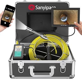 Sanyipace Sewer Camera 65FT/20M with WiFi Wireless Transmission, Drain Camera with Lights, Pipe Sewer Scope Inspection Camera with IP68 Waterproof Camera Probe, 7" Color Screen, Camera Guide Wheel