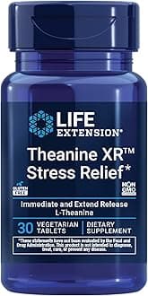 Life Extension Theanine XR Stress Relief - Stay Calm in The Face of Daytime Stress - Gluten-Free - Non-GMO - Vegetarian - 30 Vegetarian Tablets