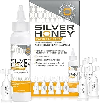 Silver Honey Rapid Ear Care Vet Strength Ear Cleaner + Infection Treatment, 10-Day Regimen for 1 Ear, Safe for Dogs & Cats, Medical Grade Manuka Honey & MicroSilver BG