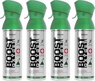 Boost Oxygen Medium Natural 5L Canister | Respiratory Support for Aerobic Recovery, Altitude, Performance & Health (4 Pack)