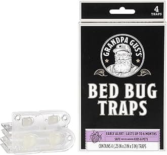 Grandpa Gus's Bed Bug Trap - Glue Traps for Mattress, Home and Travel - Early Detection, Patented Crush-Proof Design, Non-Toxic, Lasts Up to 6 Months, Pack of 4