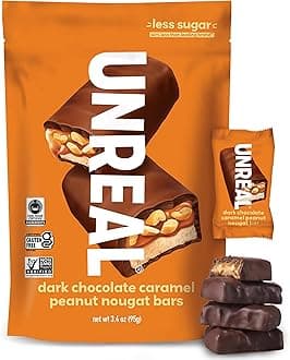 Dark Chocolate Caramel Peanut Nougat Bars (1 Bag), 70% Organic Ingredients, Fair Trade, Non-GMO, No Corn Syrup, Sugar Alcohols, Soy, 3.4oz