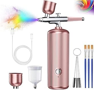 Airbrush Kit with Compressor, 48PSI Cordless Rechargeable Non-Clogging High-Pressure Air Brush Set with 0.3mm Nozzle and Cleaning Brush Portable Gun for Nail Art, Makeup, Barber, Cake Decor (Pink)