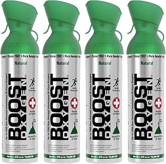 Boost Oxygen New And Larger Natural Energy In A Can New Large Size: 10 Liters Over 200 One Second Inhalations Pack Of 4 Large 10 Liter