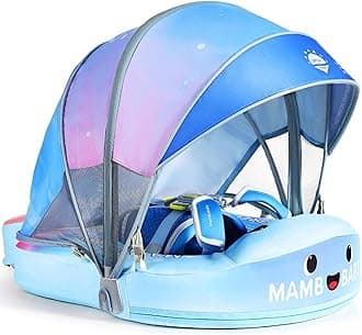 – Mambobaby Non Inflatable Baby Float with Canopy Skin-Friendly Relaxing Infant Pool Float Solid Swim Pool Float Mambo Float Swim Trainer with Tail Swim Ring for Baby Aged 3-24 Months