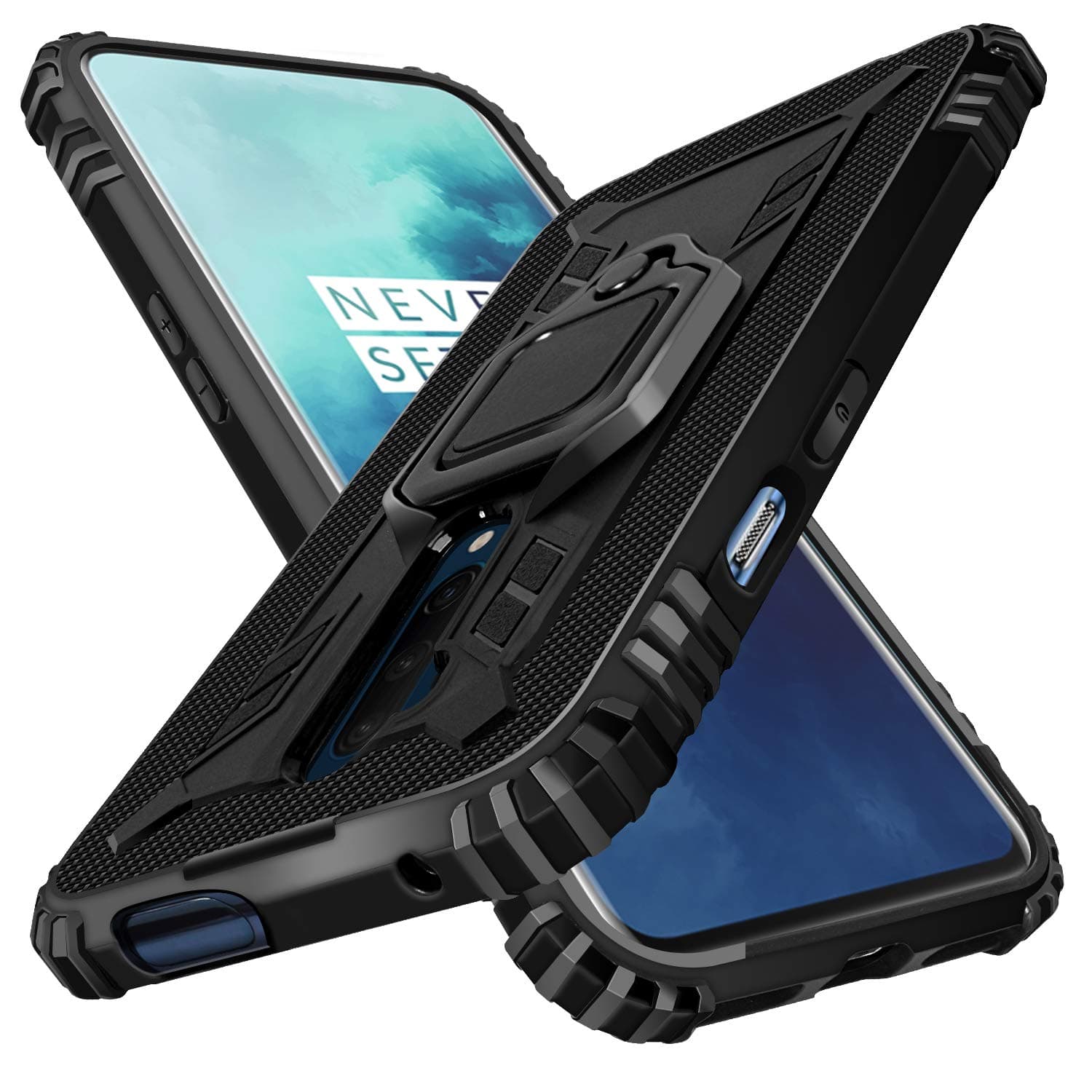Shields Up for OnePlus 7 Pro Case | 10ft. Drop Tested | Carbon Case | Ultra Slim | Lightweight | Scratch Resistant | Shockproof Rugged Protective Cover with Kickstand for OnePlus 7 Pro/ 1+7 Pro, Black