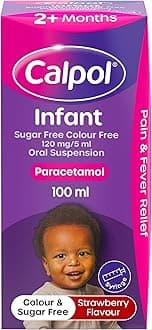 Calpol Infant Oral Suspension (1 x 100ml), Sugar-Free Strawberry Flavour Paracetamol for Kids, Relieves Pain and Fever, Baby Medicine Syringe, Soothed Symptoms After 1 Dose, Gentle on Tummies