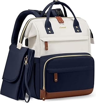 Diaper Bag Backpack, Baby Bag with Changing Station, Large Diaper Backpack for Mom Dads, Waterproof Leather Mommy Bag for Boy and Girl, Travel Essential Baby Shower, Navy Blue-Beige
