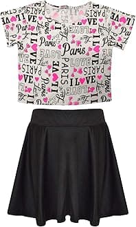 A2Z 4 Kids Girls T-Shirt and Skater Skirt Set Short Sleeve Top and Flared Skirt Outfit Stylish Summer Clothing for Kids Casual Matching Set for Holidays, Parties, Everyday Wear Age 5-13