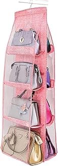 AARAINBOW 2 Packs Hanging Handbag Purse Organizer for Closet, Womens Purse Storage Organizers, Hand Bag Organizer Holder 8 Pockets Space Saving, 46 L x 13.8W (C-Gray Pink)
