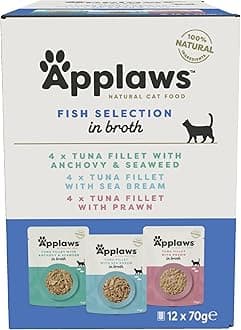 100% Natural Wet Cat Food, Pouch Multipack Tuna Selection in Broth, 70 g (12 x 70 g Pouches)