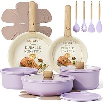 CAROTE Pots and Pans Set Non Stick, Cookware Sets, 19pcs Kitchen Set, Oven/Fridge Safe, Space Saving Pots Set, Nonstick Set with Versatile Removable/Detachable Handle, Induction RV Set, Purple