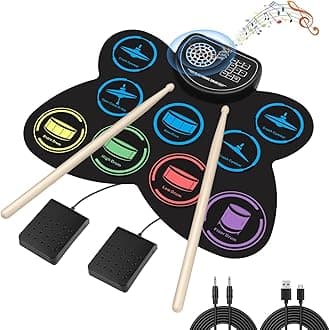 Electronic Drum Set, Marrilley 9 Drum Practice Pad with Headphone Jack, Roll-up Pad Machine Built-in Speaker Drum Pedals Sticks 10 Hours Playtime, Great Holiday Xmas Birthday Gift for Kids