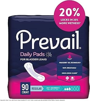 Prevail Incontinence Bladder Control Pads, Light Absorbency, Regular, 90 Count