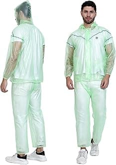 Aura Safari Raincoat with Pants for Men Waterproof Full Length Hood & Pockets Unisex Rainwear Carry Bag Included