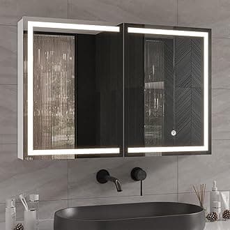 DICTAC Bathroom Medicine Cabinets with Mirror and LED Light, Wall Mounted Med...