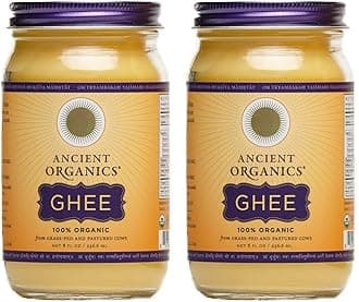 Ancient Organics Ghee, Organic Grass Fed Ghee Butter - Gluten Free Ghee, Clarified Butter, Vitamins & Omegas, Lactose Free, 100% Certified Organic, Kosher, USDA Certified - 8 Fl Oz (Pack of 2)