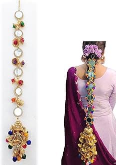 Onex Hair Jewellery Choti Jadai Billai Hair Pin Hair Decoration With Hook Wedding Bridal Jewellery For Women's Paranda Parandi Braid Tassles Hair Accessory Pack Of 1, Multicolor