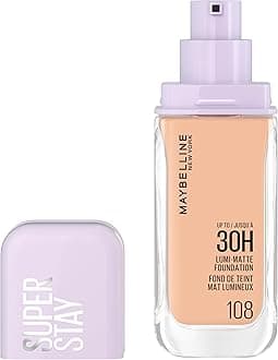 Maybelline New York, Super Stay Lumi-Matte Liquid Foundation, 30hr Longwear formula, Light as Air, Waterproof, Sweatproof, Luminous Matte Finish - 108