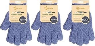 Evridwear Exfoliating Dual Texture Bath Gloves for Shower, Spa, Massage and Body Scrubs, Dead Skin Cell Remover, Gloves with Hanging Loop (3 Pairs Heavy)