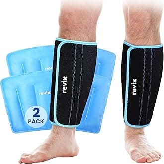 REVIX XL Shin Ice Packs Reusable Gel Cold Pack for Calf Leg Elbow Discomfort Relief, Calf Ice Wrap Cold Therapy Compression Sleeve Promotes Post-Workout Recovery, Set of 2
